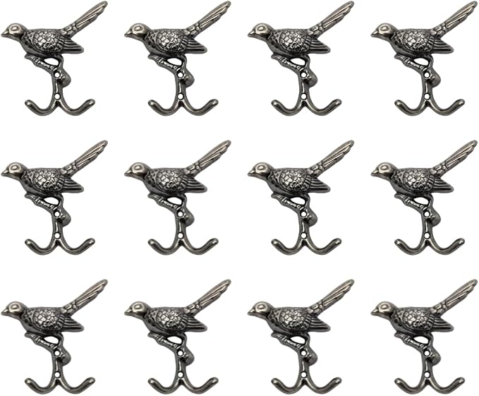 12 pcs Antique Silver Bird Decorative Wall Hooks - Image 2
