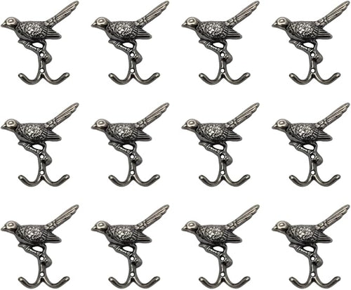 12 pcs Antique Silver Bird Decorative Wall Hooks - Image 2