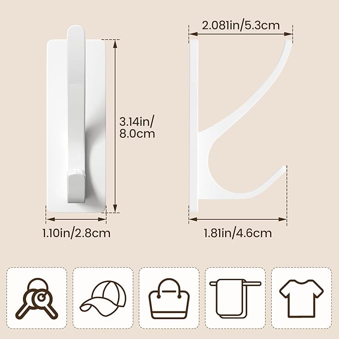 pickpiff White Self Adhesive Coat Hooks - Image 4