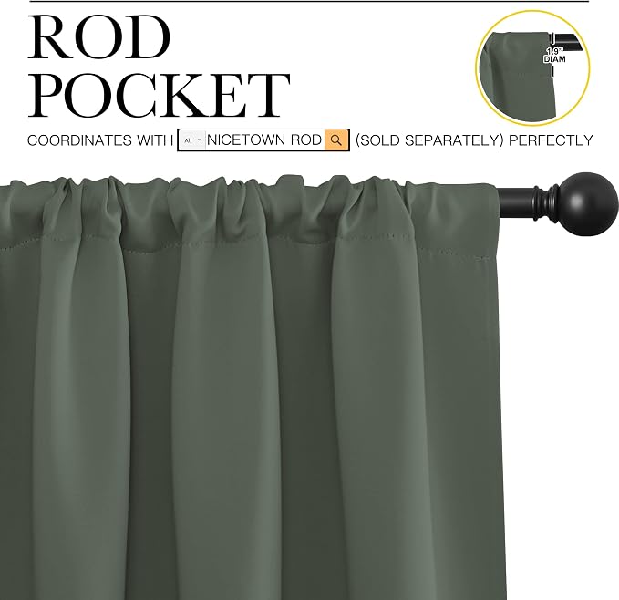 NICETOWN Blackout Curtains for Bedroom, Dark Mallard, 1 Pair, 70 by 63-inch - Image 2