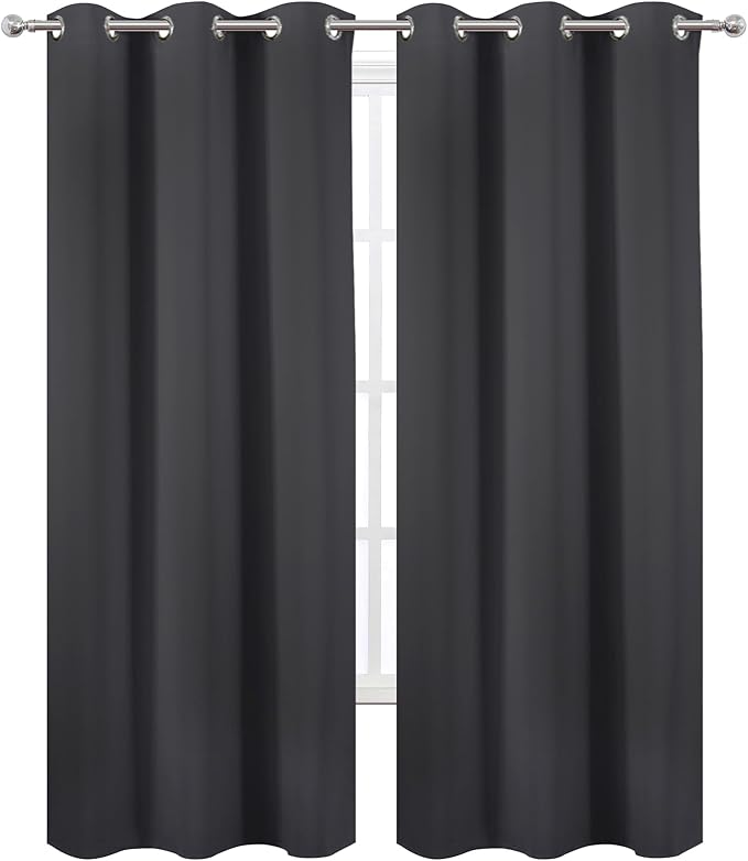 LEMOMO Dark Grey Thermal Blackout Curtains/42 x 84 Inch/Set of 2 Panels Room - Image 2