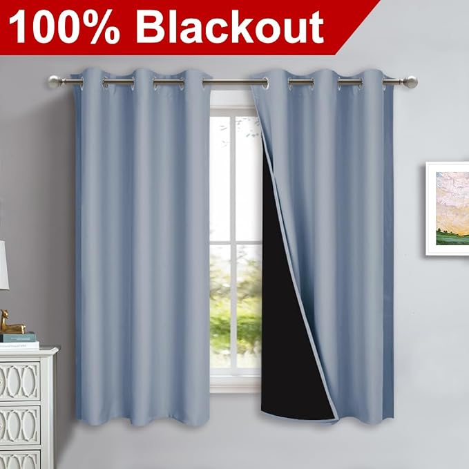 NICETOWN 100% Blackout Curtains 54 inches Long, Vintage Blue, 1 Pair, 42 inches - Image 2