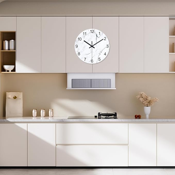 Big White Marble Glass Wall Clocks Battery Operated 16 Inch Abstract Modern - Image 5