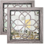 Set of 2 14 Inch Square Brown Window Pane Wall Mirrors, Shatterproof Rustic by HMANGE