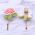 2 Pcs Pink Rose Decorative Wall Hooks, Fancy Resin Flower Towel & Key Hooks - Image 6