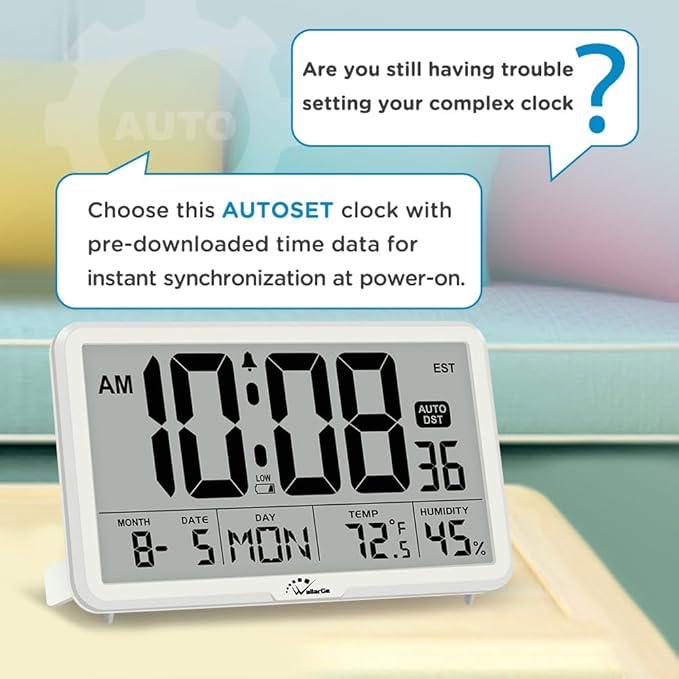 WallarGe Auto Set Digital Wall Clock Battery Operated, Desk Clocks - Image 3