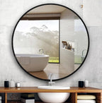 Itrue 30 Inch Round Wall Mirror, Brushed Black Metal Frame Circle Bathroom by Villacola