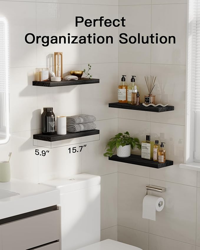 AMADA HOMEFURNISHING Floating Shelves, Paulownia Wood Wall Shelves - Image 2