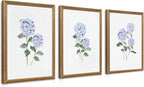 WRFON Blue Hydrangea Framed Wall Art Set of 3, Watercolor Floral Botanical by Unknown