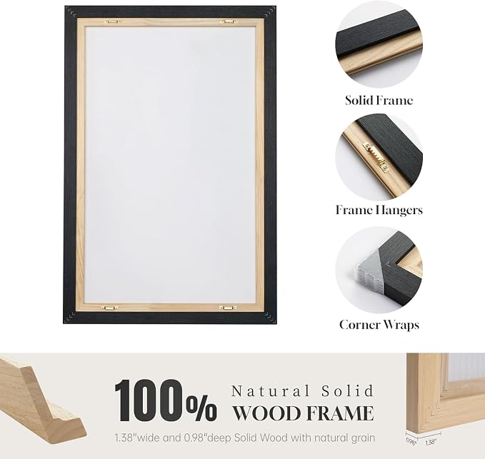 Large Framed Black and White Gray Abstract Wall Art, 3 Piece Modern Canvas - Image 6