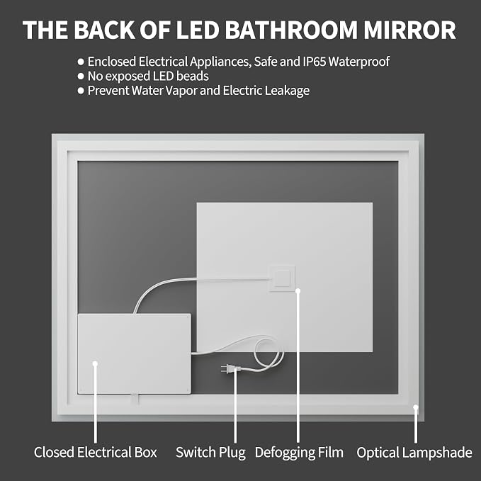 Koonmi 55"x36" LED Mirror for Bathroom, 90CRI Anti-Fog Vanity Mirror - Image 6