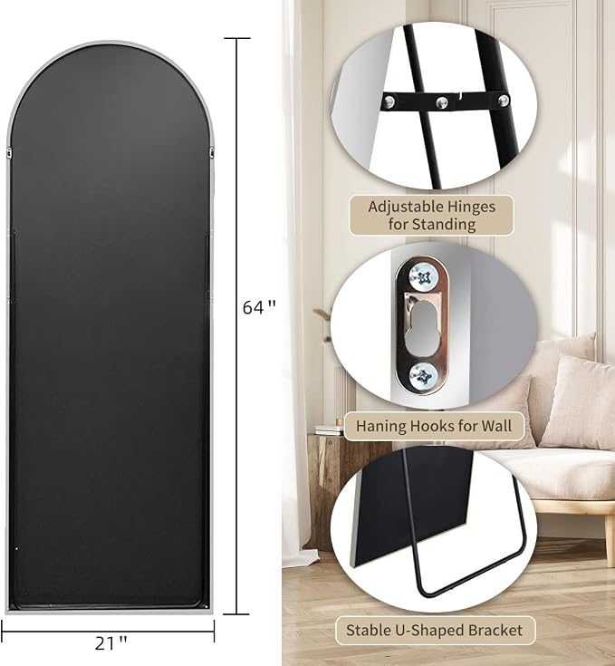 Dewfig Arched Full Length Mirror, Full Body Mirrors - Image 6