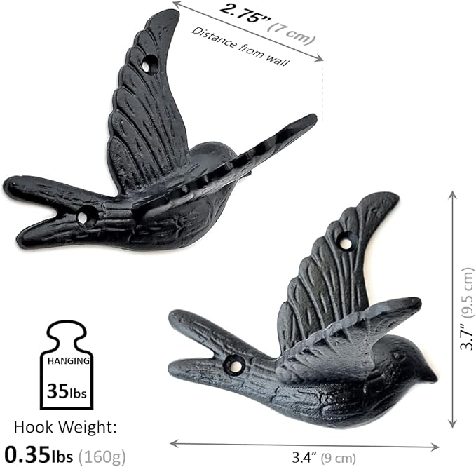 Ambipolar Flying Bird Iron Cast Decorative Bird Wall Mounted Coat Hooks - Image 3