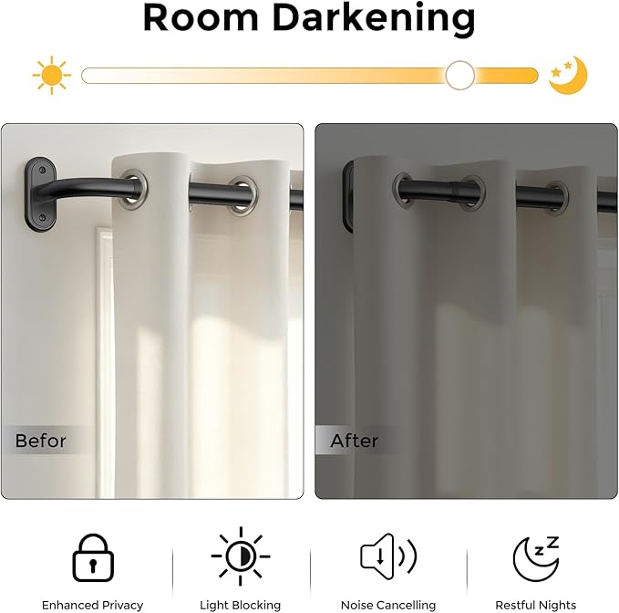 Curtain Rods 36-120 Inch, 1 Inch Adjustable Long Heavy Duty Room Darkening - Image 3