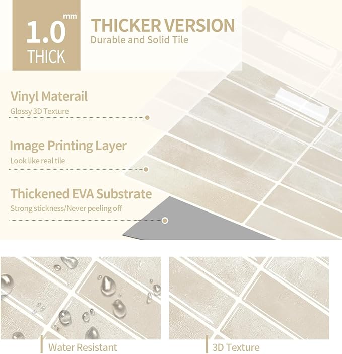 Peel and Stick Backsplash 3D Wall Tiles, Self-Adhesive, Oil Proof, Waterproof - Image 5