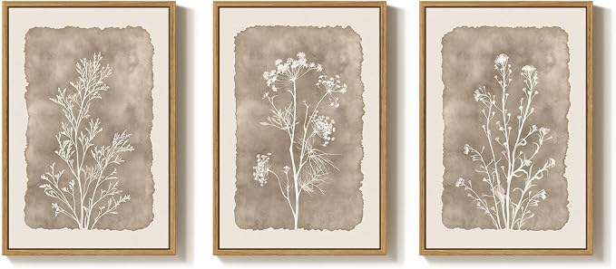 3 Piece Framed Neutral Botanical Wall Art Set, Large Farmhouse Floral Canvas - Image 6