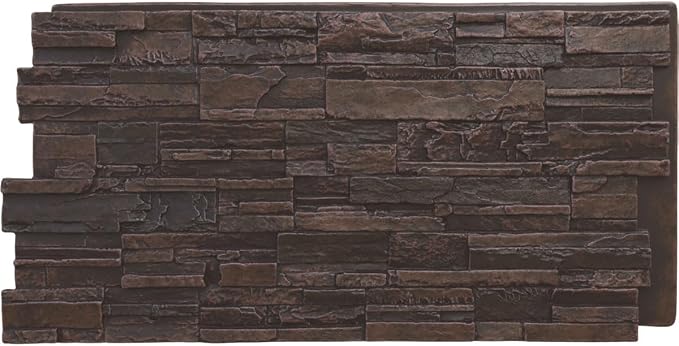 EverStone Cascade Faux Stone Panel, 48 5/8"W x 24 3/4"H x 1 1/4"D, Dark Tobacco by EkenaMillwork