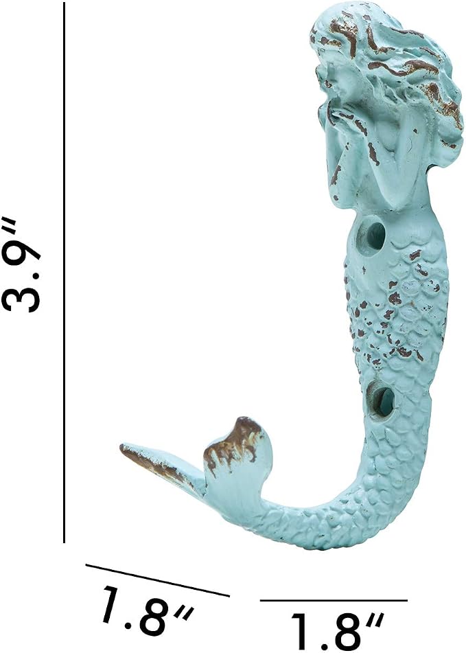 SOFFEE DESIGN 4pcs Mermaid Shape Metal Wall Coat Hooks, Beach Decoration Wall - Image 6