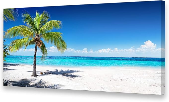Baisuart Large Canvas Wall Art Summer Ocean Waves Coconut Trees on Sands Beach by Baisuart
