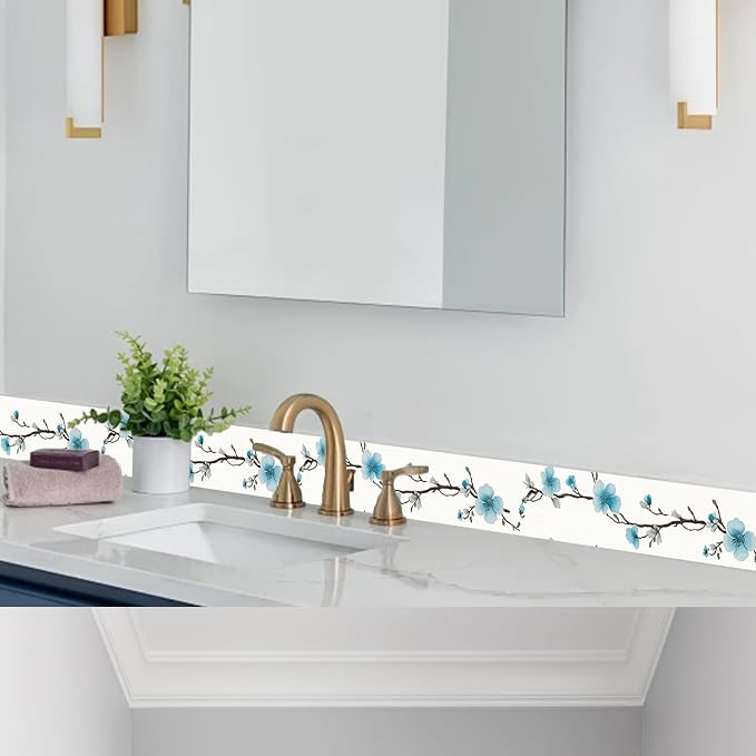 HOMETITUTE Wallpaper Border Peel and Stick Blue Blossom Texture Decorative Wall - Image 5