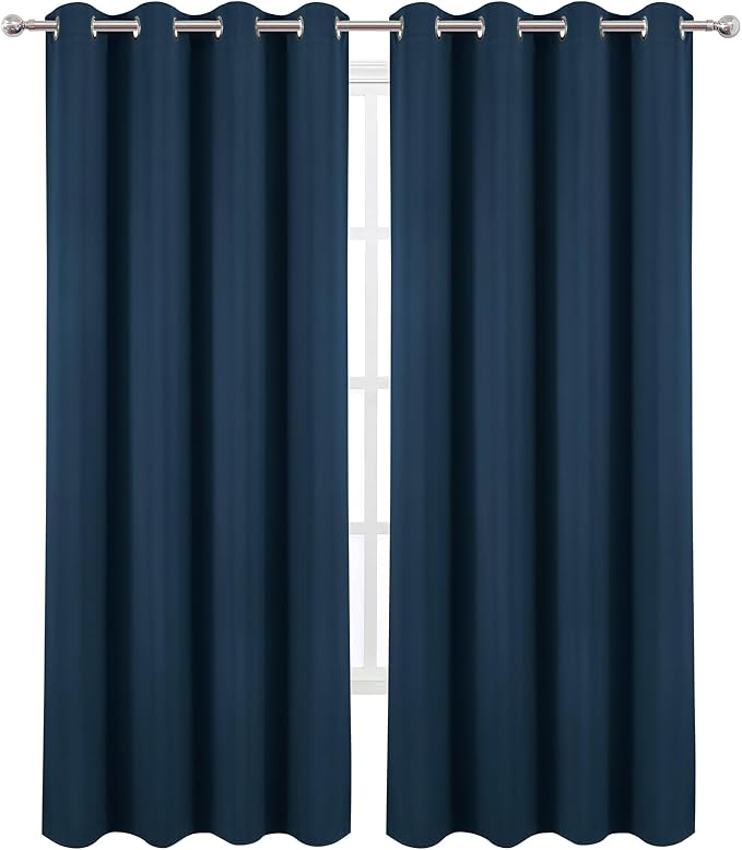 LEMOMO Blackout Curtains 52 x 90 Inch Long Navy Blue Curtains Set of 2 Panels - Image 2