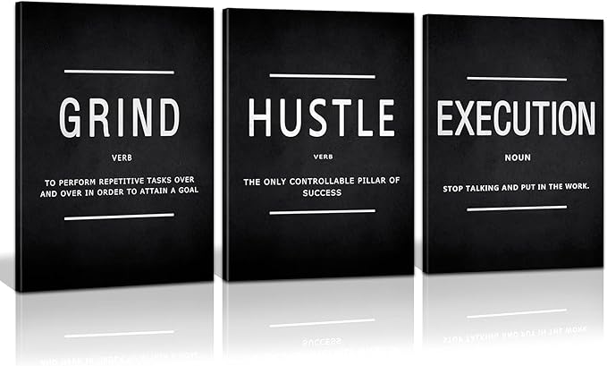 KAWAHONE Canvas Painting Wall Art, Grind Hustle Execution Motivational Wall Art by KAWAHONE