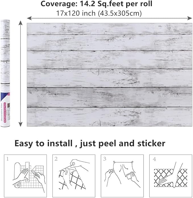 Arthome 17''x120'' White Wood Contact Paper, Peel and Stick Vinyl Wallpaper - Image 7