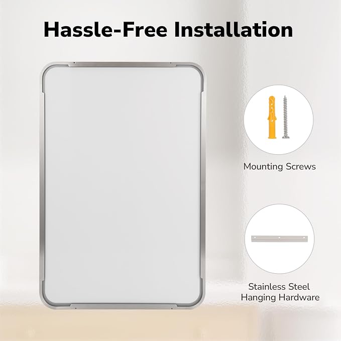 USHOWER Brushed Nickel Bathroom Mirror 22"x30", Rounded Corner, Aluminum Frame - Image 5