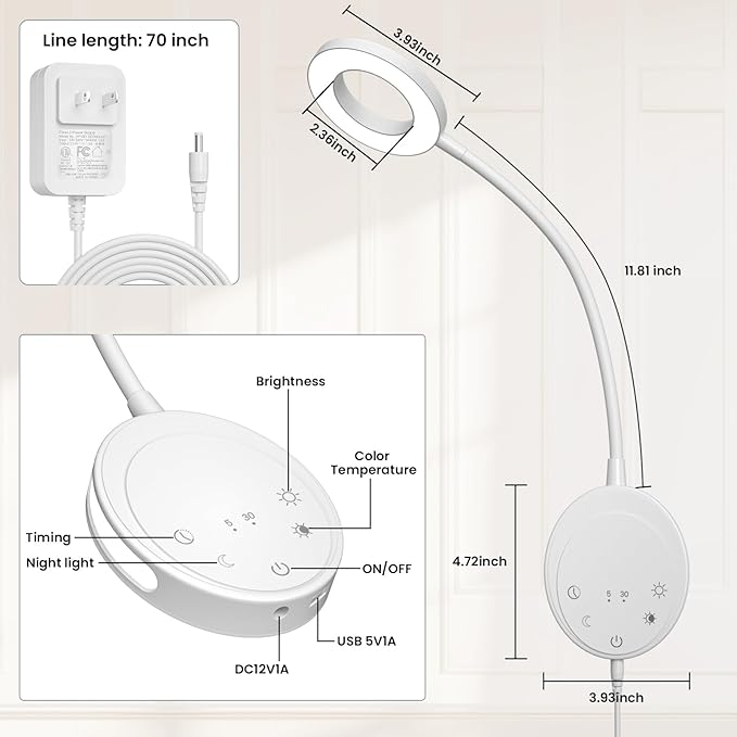 Wall Mounted Reading Light, Headboard Reading Lamp - Image 8
