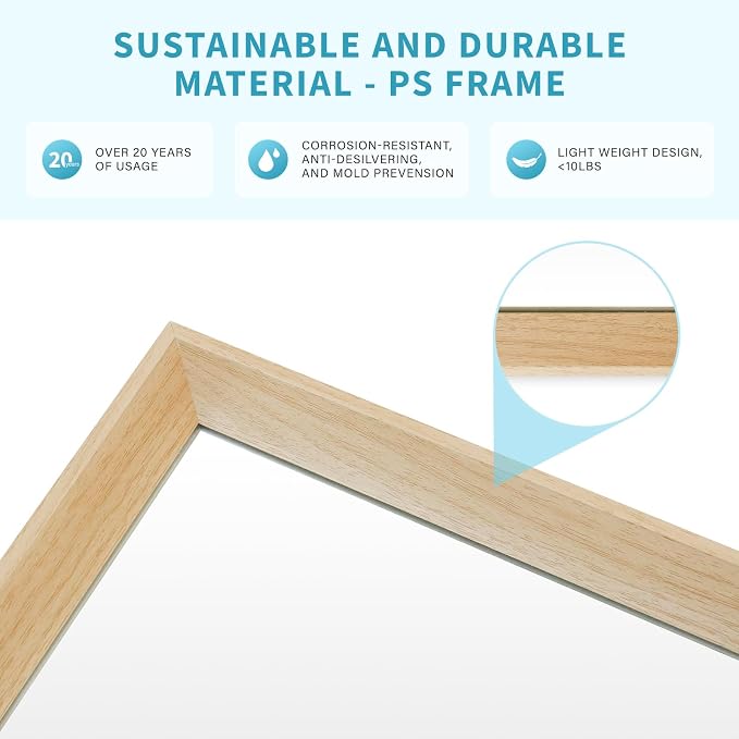 Oak Wood Effect Framed Wall Mirror, 24x32 Rectangle Mirror, 1/8" - Image 9