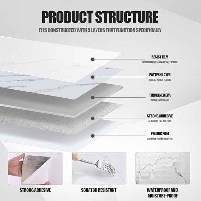 10pcs Marble Peel and Stick Waterproof Wall Panels, Heat-Resistant Backsplash - Image 5
