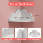 Cloud Corner Floating Shelves，Set of 3 White Corner Wall Shelf Floating Wooden - Image 2