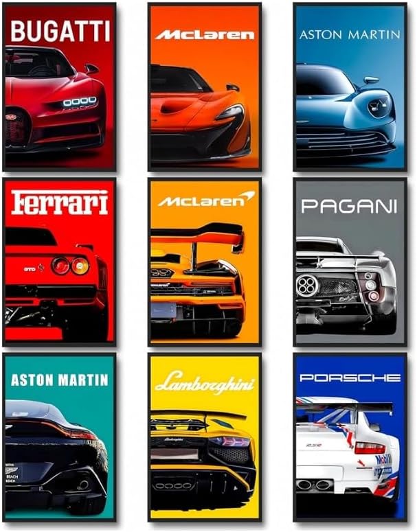 CSLGQGV Car Poster Vintage Racing Car Wall Art Supercar Canvas Prints Painting by Unknown