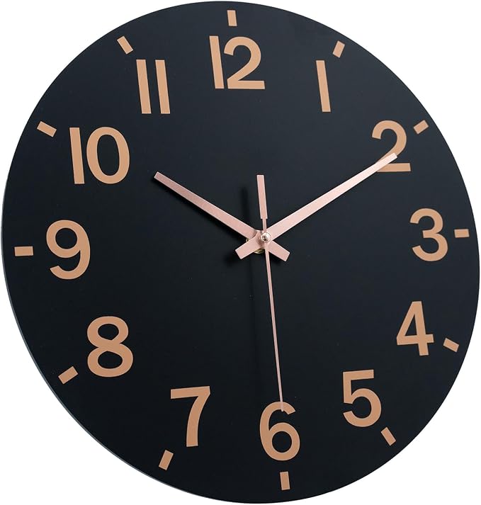 HZDHCLH Wall Clock 10 Inch Silent Non Ticking Wood Battery Operated Black - Image 6