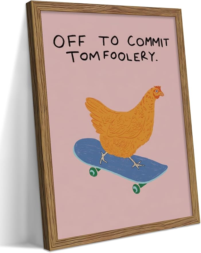 Framed Off to Commit Tomfoolery Wall Art, Vintage Fun Chicken Canvas Print by Unknown