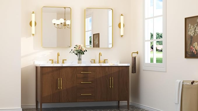 Keonjinn Gold Bathroom Mirrors for Over Sink, 22” x 30” Rounded Rectangle - Image 2