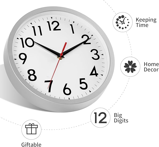 DAXSMY Wall Clock Small Analog 8 Inch Silent Non Ticking Battery Operated - Image 6