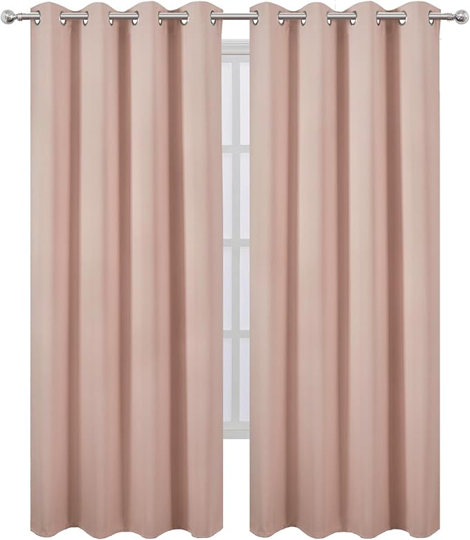 LEMOMO Blackout Curtains 66 x 95 inch/Blush Curtains Set of 2 Panels/Thermal - Image 2