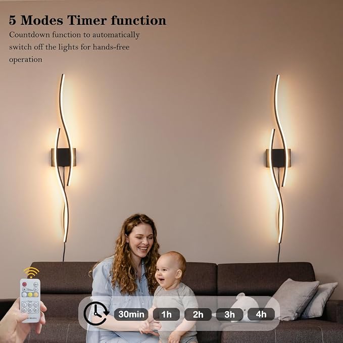 Daunton Modern Plug in Wall Sconces Set of Two, RC Dimmable LED Plug in Wall - Image 7