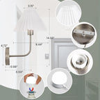 Wireless Wall Sconce Sets of 2, Pleated Shades Rechargeable Battery Operated - Image 5