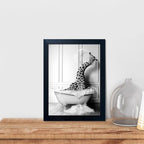 Black and White Bathroom Wall Decor Funny Giraffe in Bathtub Decor Framed - Image 7