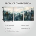 AKWISH Framed Green Forest Canvas Wall Art Set of 3, Boho Misty Watercolor Pine - Image 3