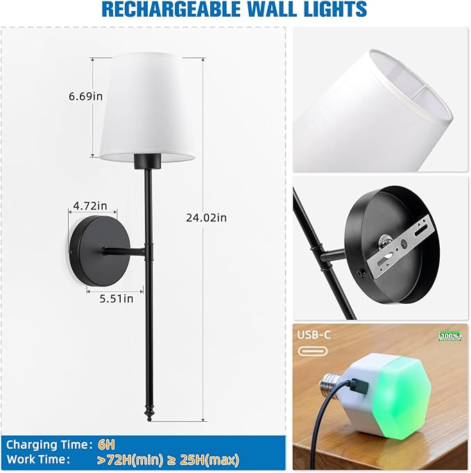 NIORSUN Battery Operated Wall Sconce Set of 2, 10 Colors Wireless Wall Lamps - Image 7