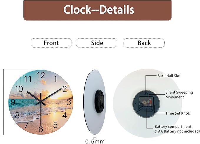 Blue Wall Clock Silent Glass Beach Wall Clock - Image 8