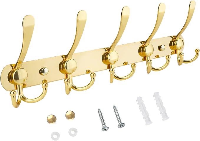 TICONN Wall Mounted Coat Rack, Five Heavy Duty Tri Hooks All Metal Construction by TICONN