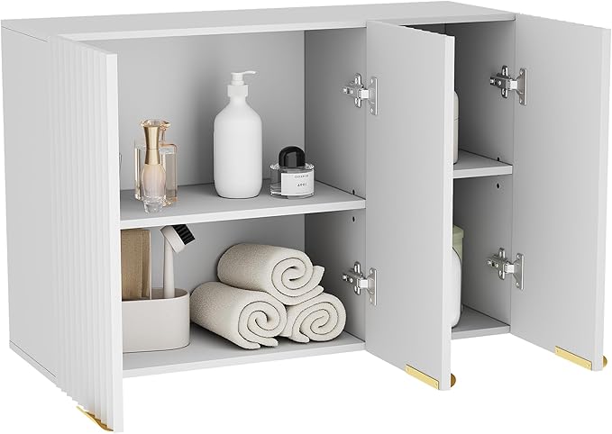 ChooChoo 3-Door Bathroom Wall Cabinet, Fluted Kitchen Wall Cabinet - Image 4