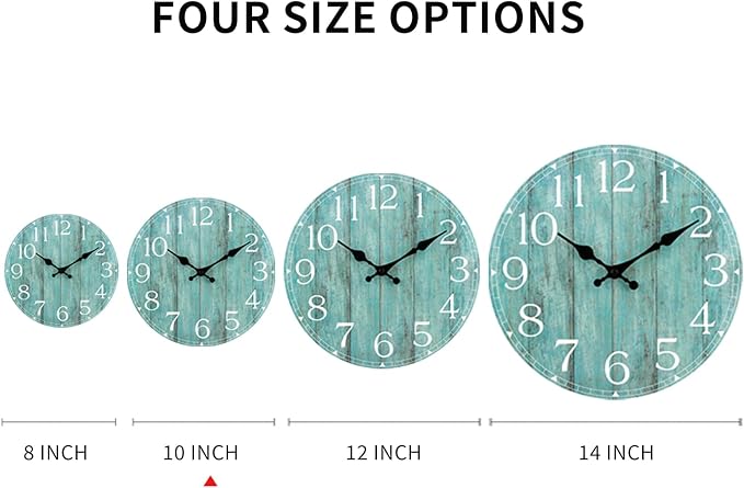 Wall Clock, 10 Inch Teal Silent Non-Ticking Kitchen Decor, Rustic Vintage - Image 3