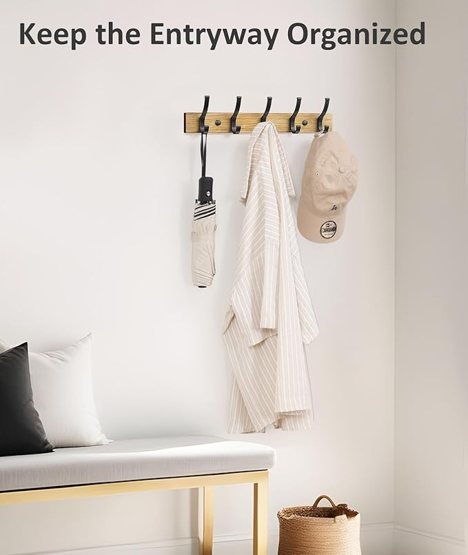 Optish Coat Rack Wall Mount, 16.5 Inches Wood Coat Hooks Wall Mount, Wall Coat - Image 4
