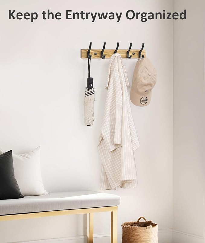 Optish Coat Rack Wall Mount, 16.5 Inches Wood Coat Hooks Wall Mount, Wall Coat - Image 4