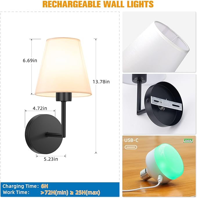 NIORSUN 13.8 inch Battery Operated Wall Sconce Set of 2, 9 Colors Wireless - Image 7